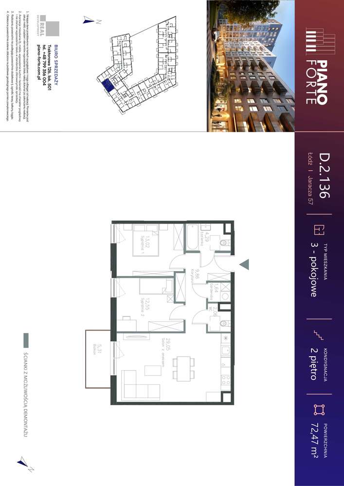 3-pokojowe mieszkanie 72m2 + balkon Bezpośrednio - Pełny obrazek: 2/7