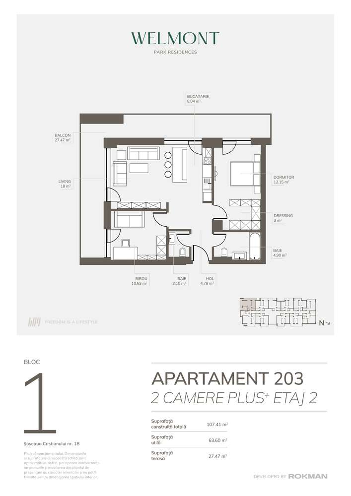 Dezvoltator Apartament doua camere plus Welmont/Rokman - Imagine principală: 5/12