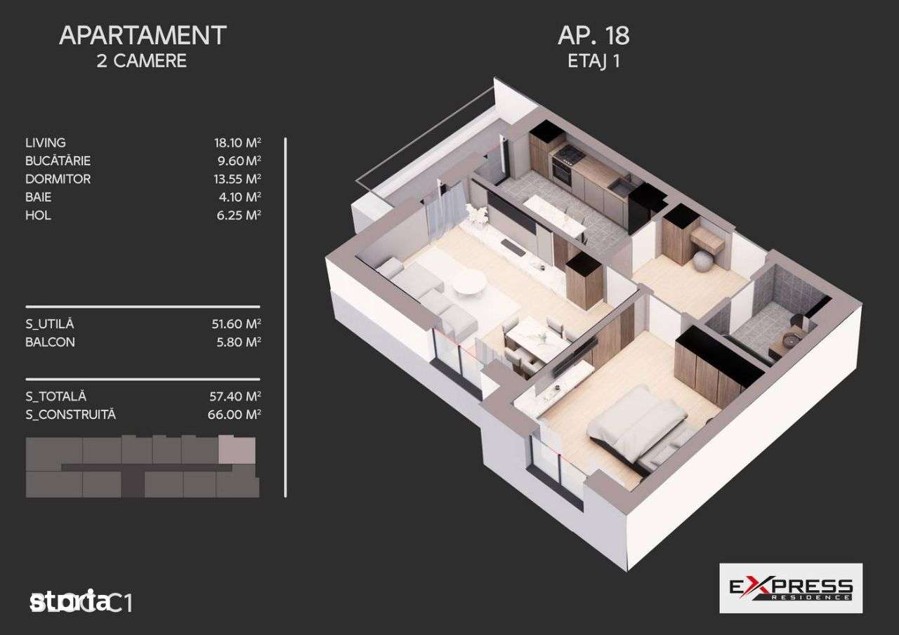 Apartament modern cu bucatarie inchisa si balcon – zona linistita, S4 - Imagine principală: 5/25