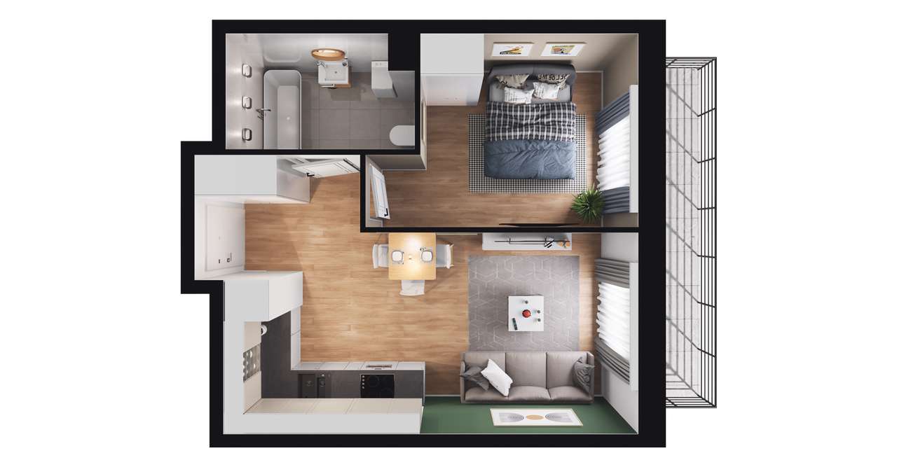 2-pokojowe mieszkanie 34m2 + loggia Bezpośrednio - Pełny obrazek: 3/9