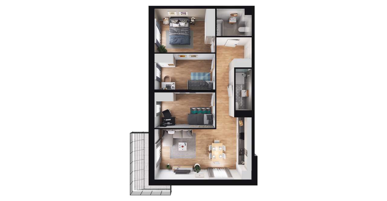 4-pokojowe mieszkanie 73m2 + balkon - Pełny obrazek: 2/8