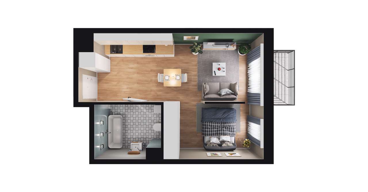 1-pokojowe mieszkanie 32m2 + balkon - Pełny obrazek: 2/8