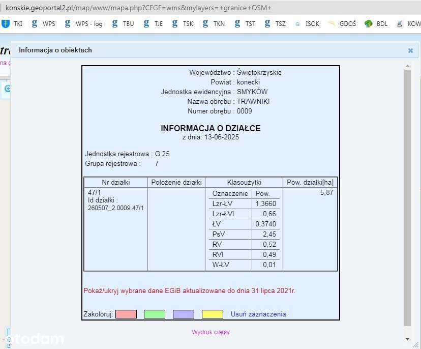 5,87ha = 6,9% wsi Trawniki szer. 110 x 536-3