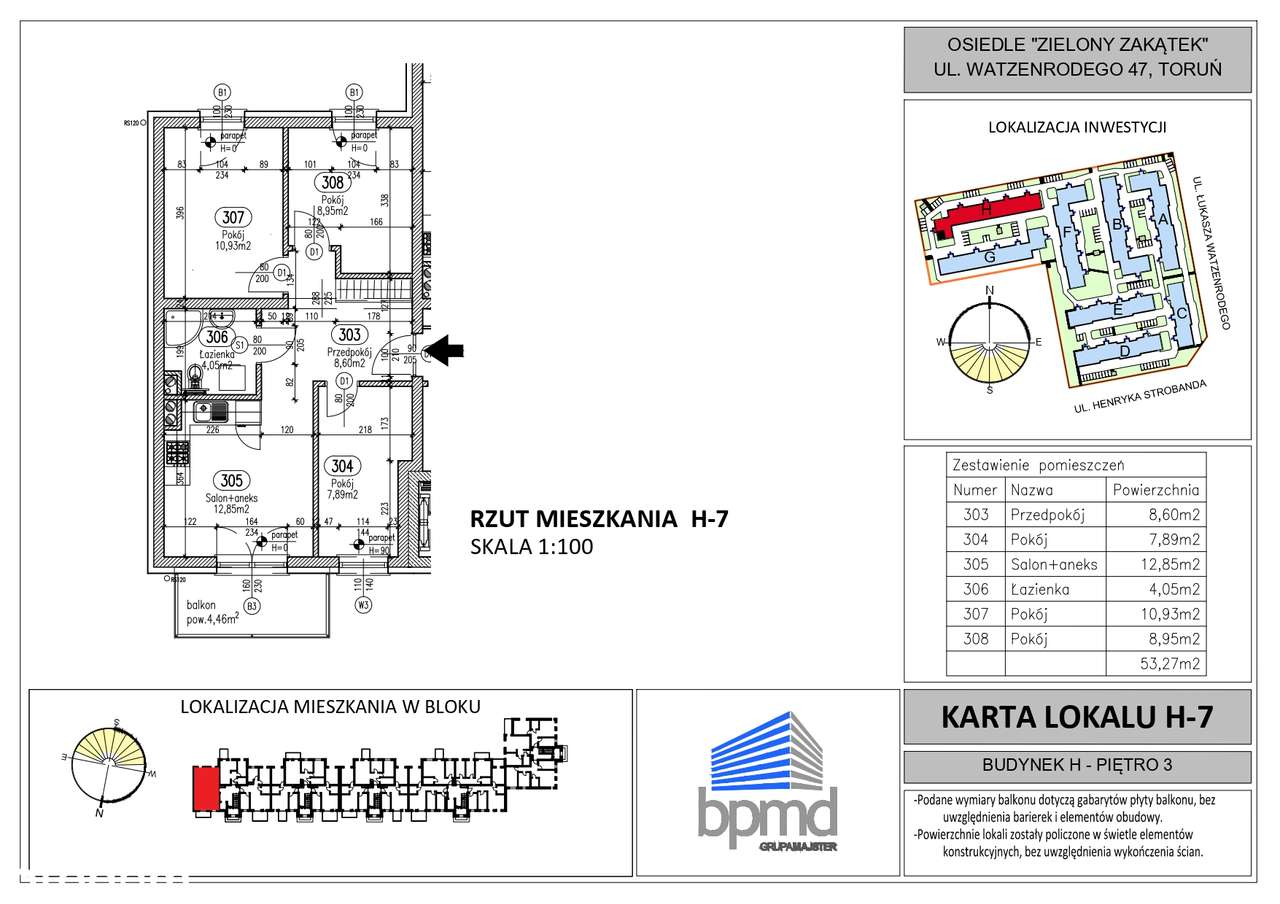 Mieszkanie Osiedle Zielony Zakątek/ 53,27 m2 - BUD. H-4