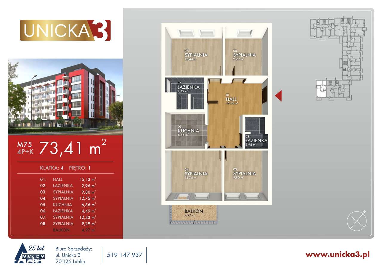 4-pokojowe mieszkanie 73m2 + balkon Bez Prowizji - Pełny obrazek: 2/7