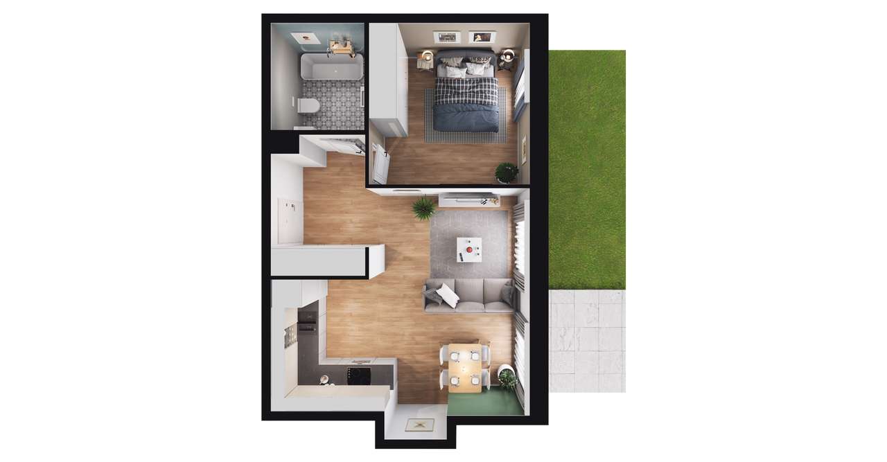 2-pokojowe mieszkanie 44m2 + ogródek - Pełny obrazek: 2/8