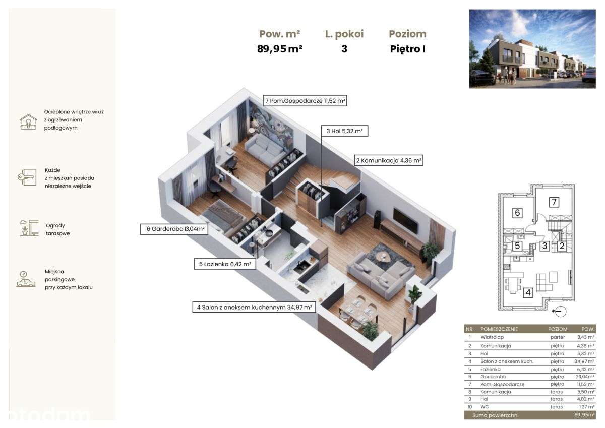 Nowoczesne 90 m2 + Taras NA Dachu! - Pełny obrazek: 4/7