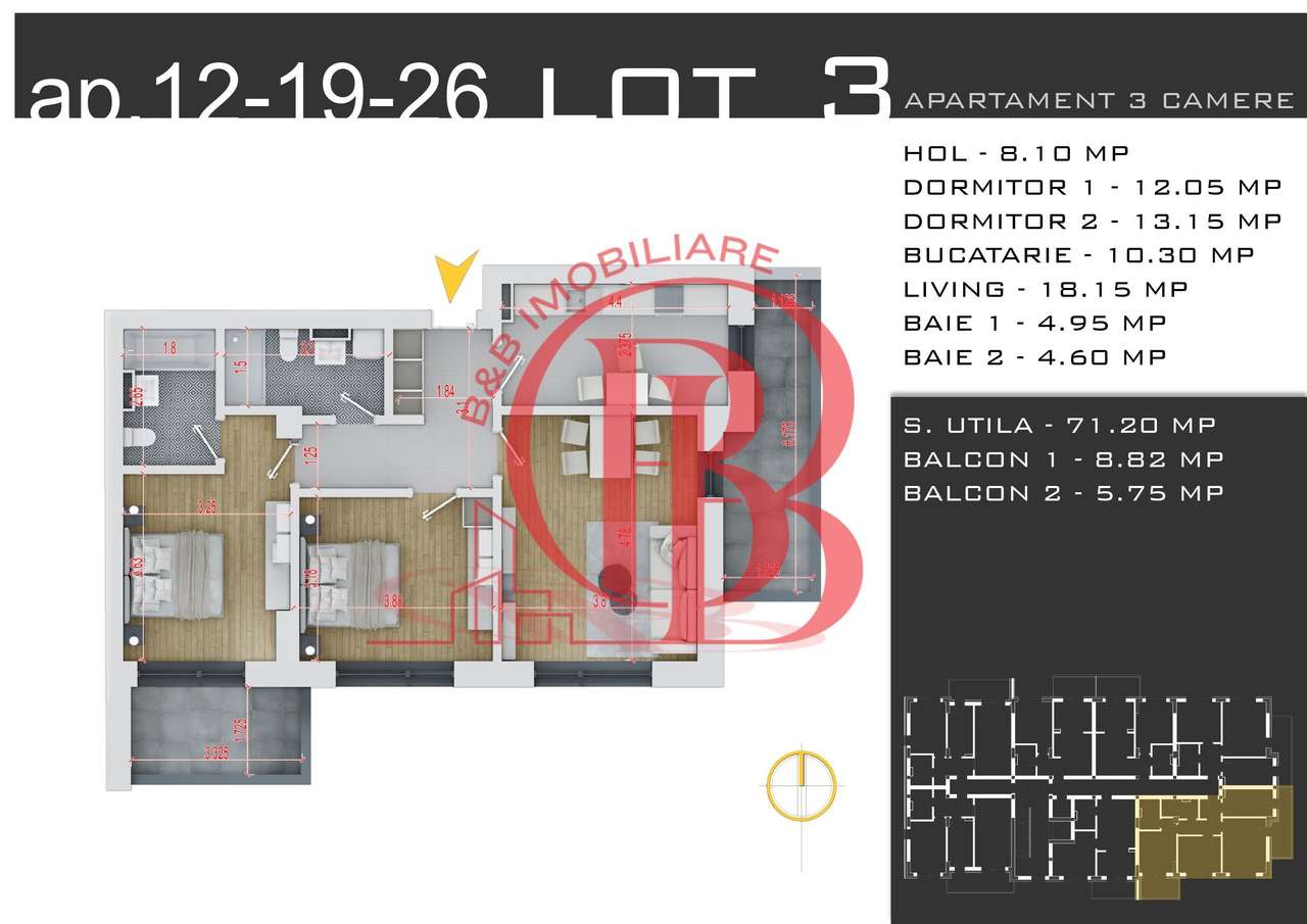 Apartament 3 camere Promotie Parcare Theodor Pallady