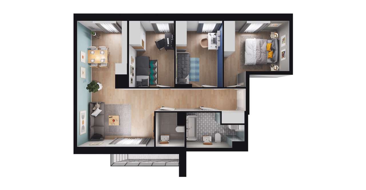 4-pokojowe mieszkanie 64 m² + loggia Bez Prowizji - Widok 3