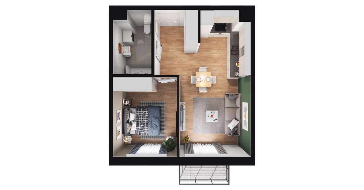 2-pokojowe mieszkanie 39m2 + balkon - Pełny obrazek: 2/8