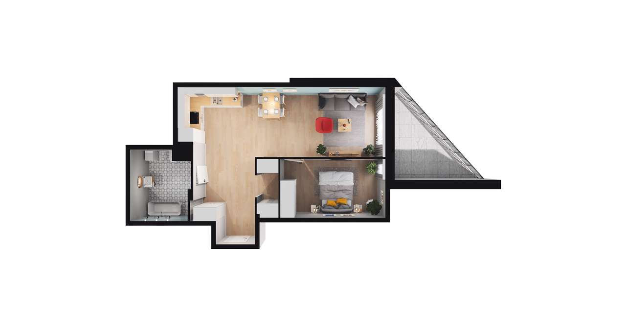 2-pokojowe mieszkanie 55m2 + loggia Bezpośrednio - Pełny obrazek: 2/8