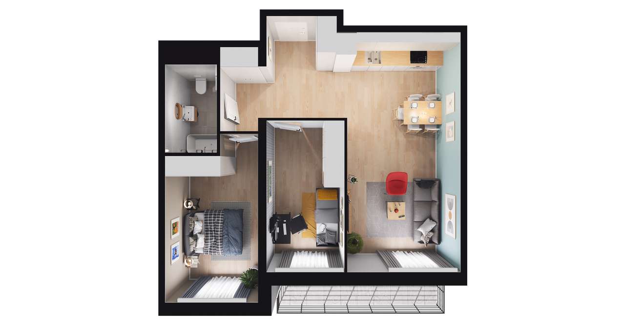 3-pokojowe mieszkanie 61m2 + loggia - Pełny obrazek: 2/8