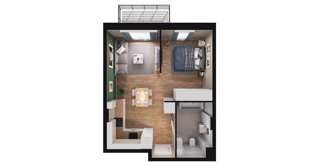 1-pokojowy apartament inwestycyjny 37m2 + balkon - Pełny obrazek: 2/8