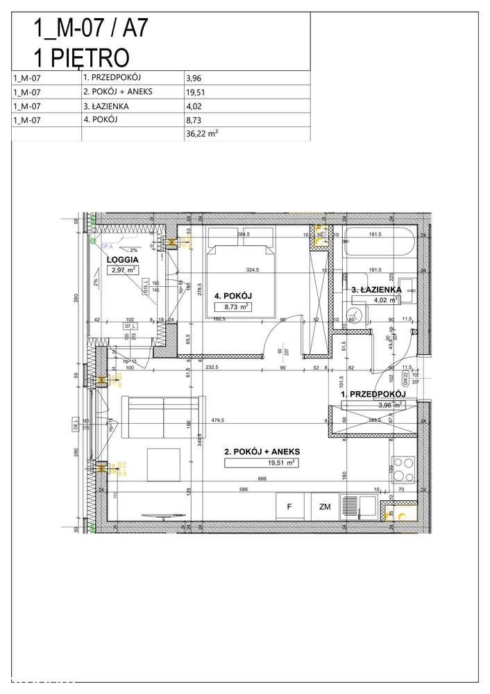 2-pokojowe mieszkanie 36m2 + loggia Bezpośrednio - Pełny obrazek: 2/9