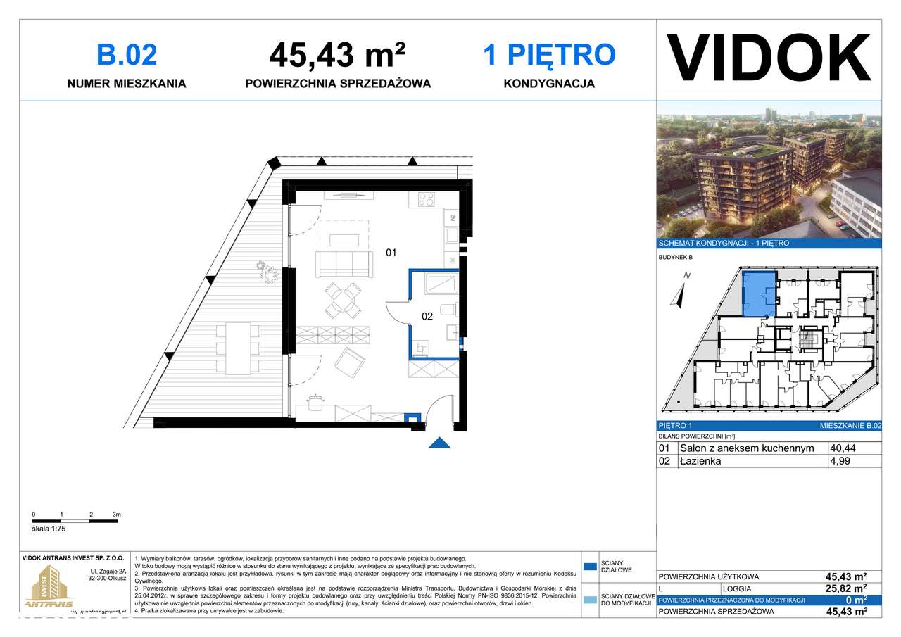 1-pokojowe mieszkanie 45m2 + loggia - Pełny obrazek: 2/7