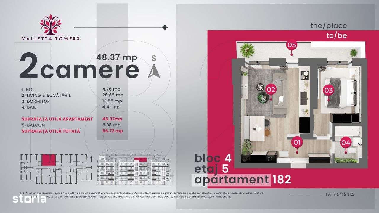 2 camere /57mp utili /etaj 5/Valletta Towers / Craiova - Imagine principală: 3/17