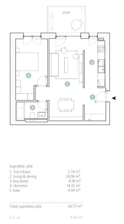 De Vanzare Apartament 2 camere Avalon Estate Pipera  57 mp + Terasa 8-5