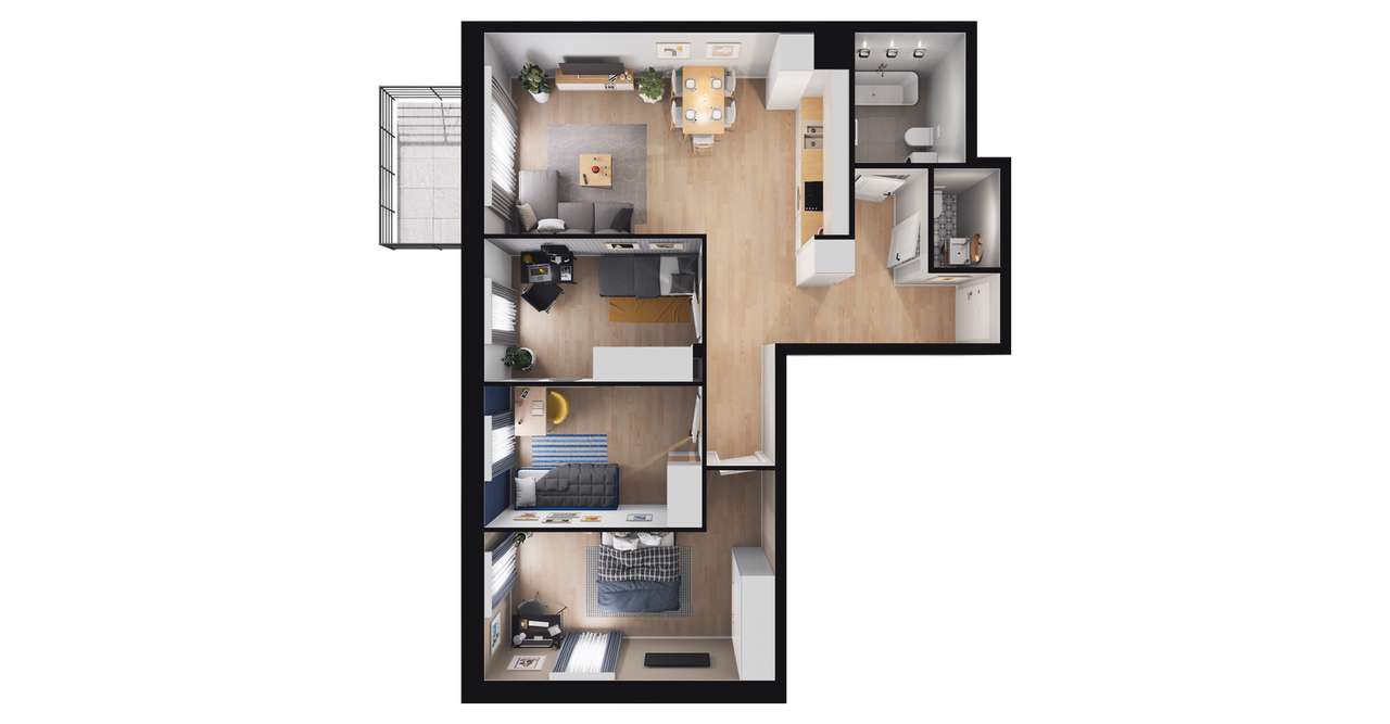 4-pokojowe mieszkanie 72m2 + balkon - Pełny obrazek: 2/8