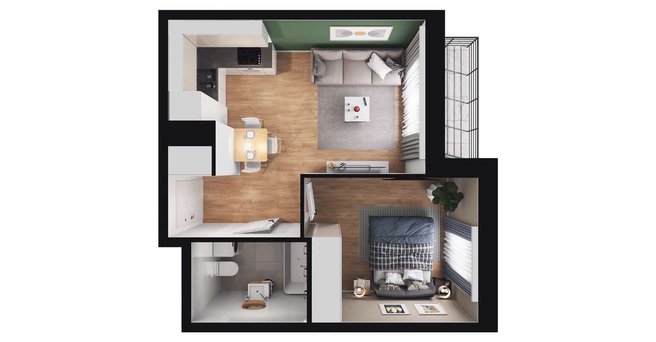 2-pokojowe mieszkanie 32m2 + loggia Bezpośrednio - Pełny obrazek: 2/8