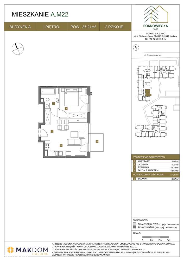 2-pokojowe mieszkanie 37m2 + balkon - Pełny obrazek: 2/7