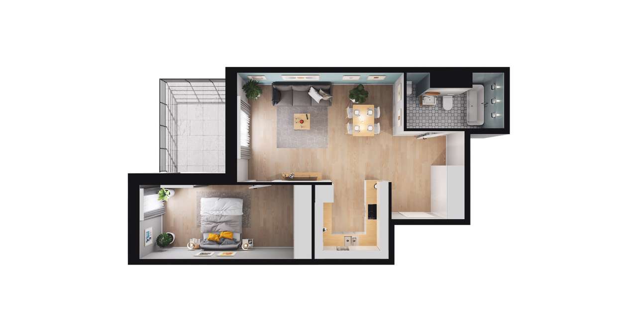 Panorama 3 Stawy | mieszkanie 2-pok. | 1.B7 - Pełny obrazek: 3/9