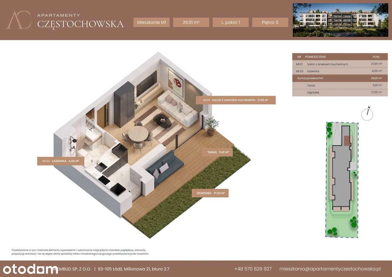 1-pokojowe mieszkanie 26m2 + ogródek - Pełny obrazek: 2/7