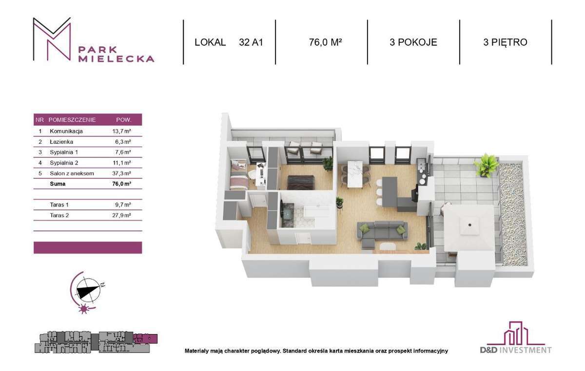 **PARK MIELECKA** 76 m2, taras i balkon 38 m2!!!