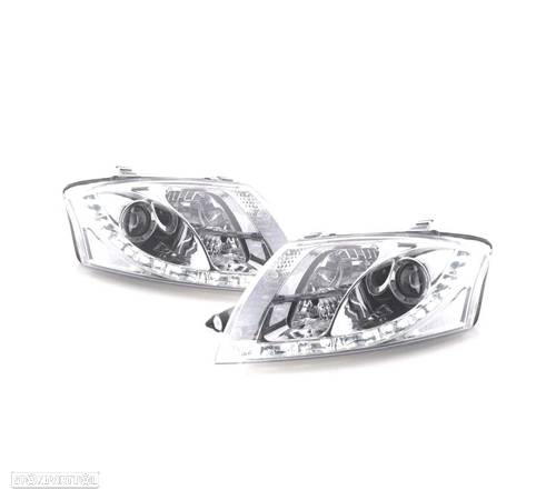 FARÓIS COM LUZ DIURNA LED PARA AUDI TT 98-05 CROMADO - 1