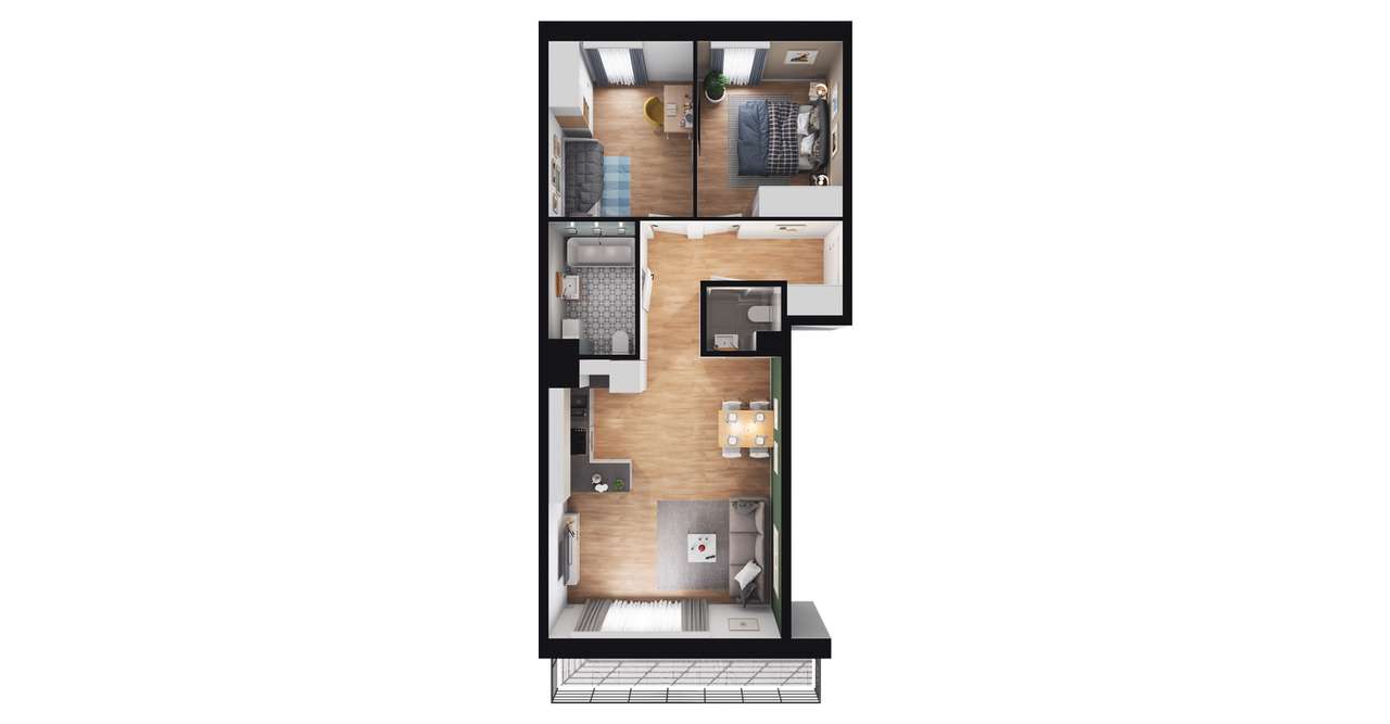 3-pokojowe mieszkanie 59m2 + loggia - Pełny obrazek: 3/9