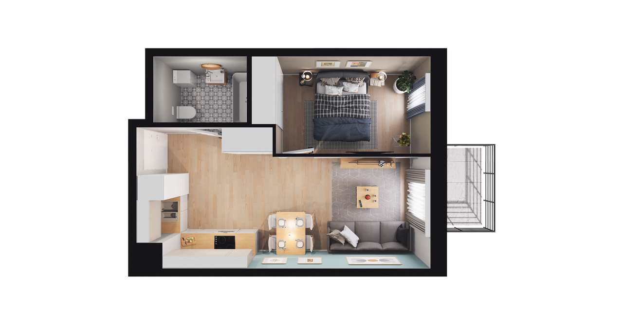 2-pokojowe mieszkanie 41m2 + balkon Bez Prowizji - Pełny obrazek: 2/8