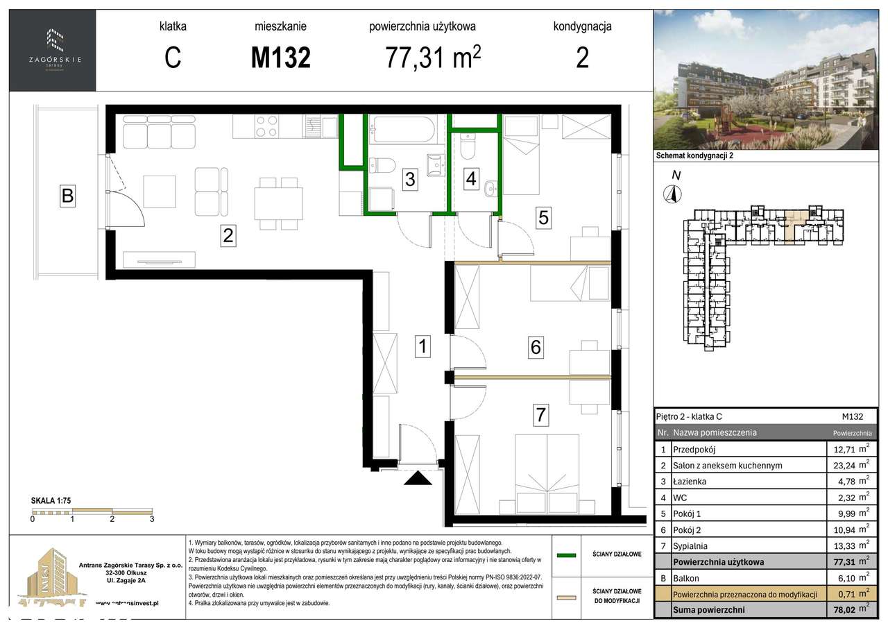 4-pokojowe mieszkanie 77m2 + balkon Bez Prowizji - Pełny obrazek: 2/7