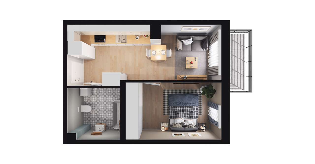 2-pokojowe mieszkanie 32m2 + balkon Bezpośrednio - Pełny obrazek: 2/8