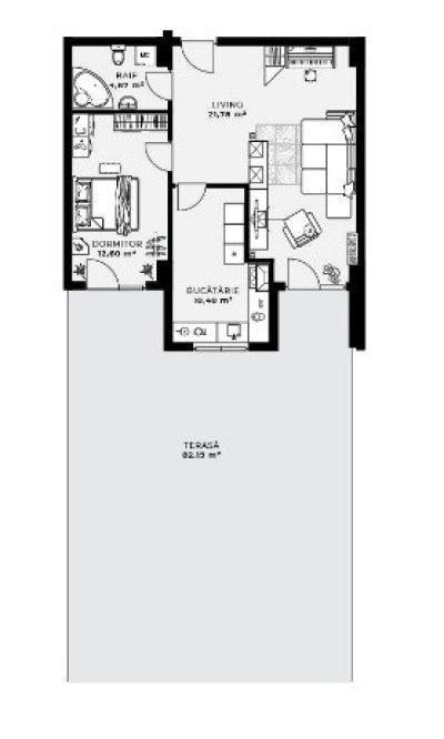 Apartament de 2 camere, 55 mp, terasa de 82 mp, cartier Borhanci