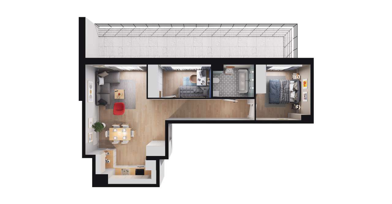 3-pokojowe mieszkanie 56m2 + loggia - Pełny obrazek: 2/8