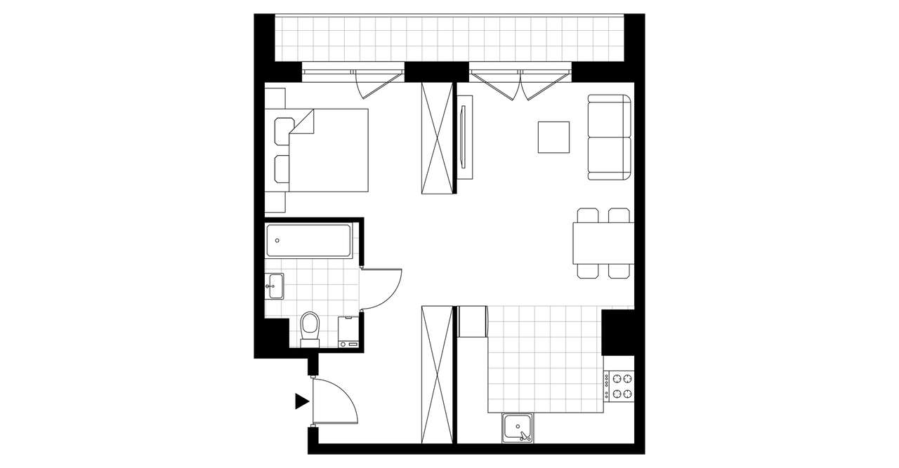 1-pokojowe mieszkanie 43m2 + loggia - Pełny obrazek: 3/8