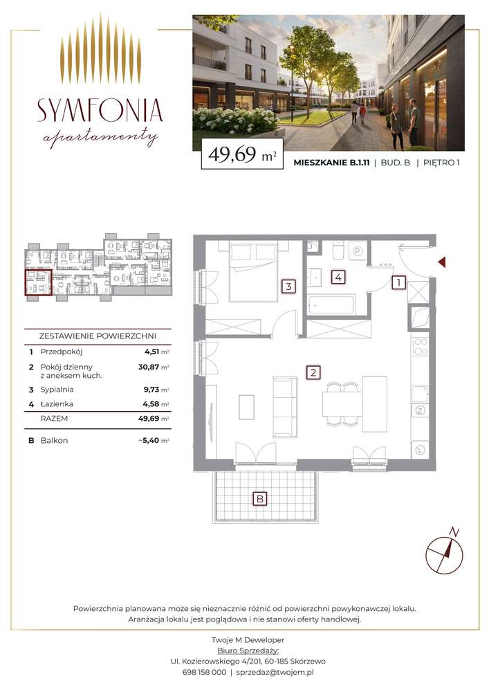 2-pokojowe mieszkanie 49m2 + balkon Bez Prowizji - Pełny obrazek: 2/9