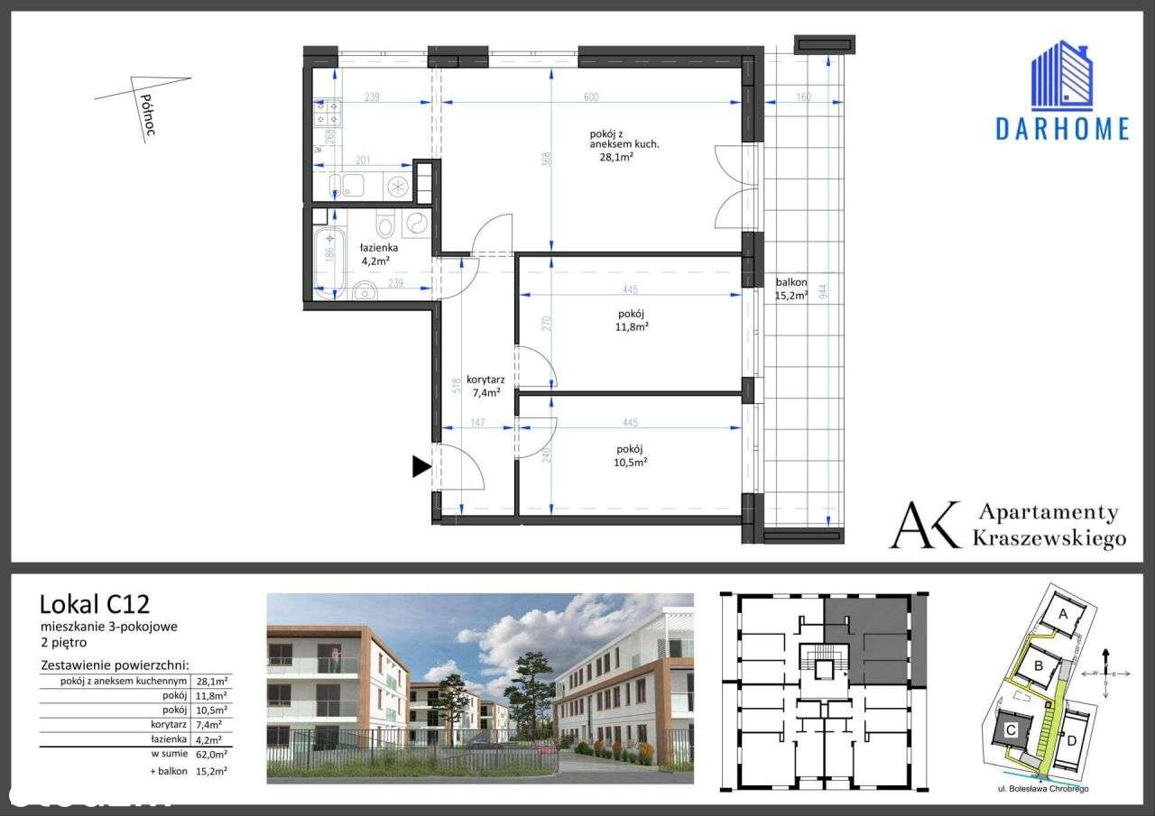 3-pokojowe mieszkanie 62m2 + balkon Bez Prowizji - Pełny obrazek: 2/9
