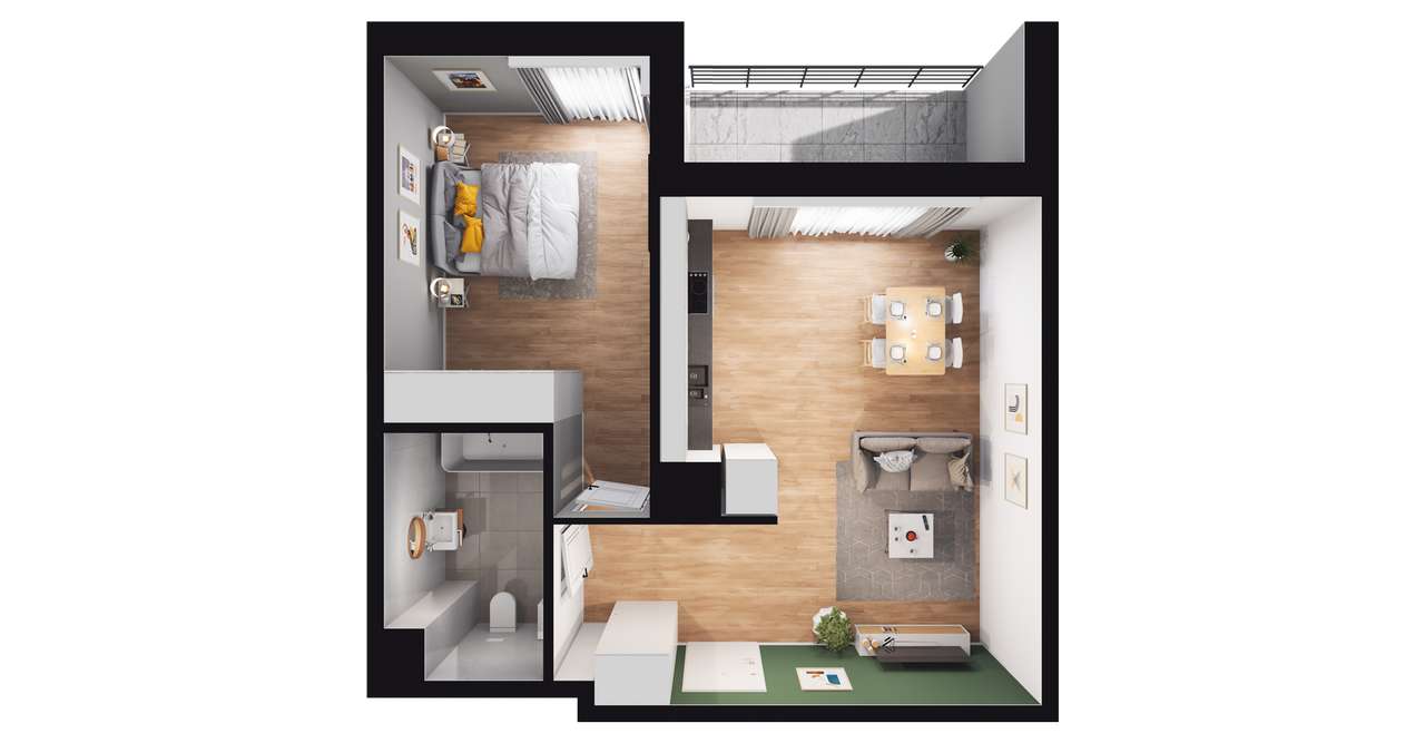 2-pokojowe mieszkanie 46m2 + loggia - Pełny obrazek: 2/8