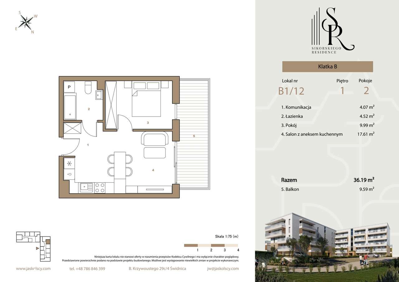 2-pokojowe mieszkanie 36m2 + balkon Bezpośrednio - Pełny obrazek: 2/7