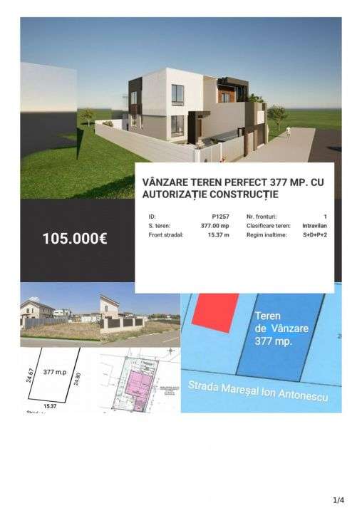 Vanzare Teren perfect 377 mp. cu Autorizatie Constructie - Imagine principală: 2/19