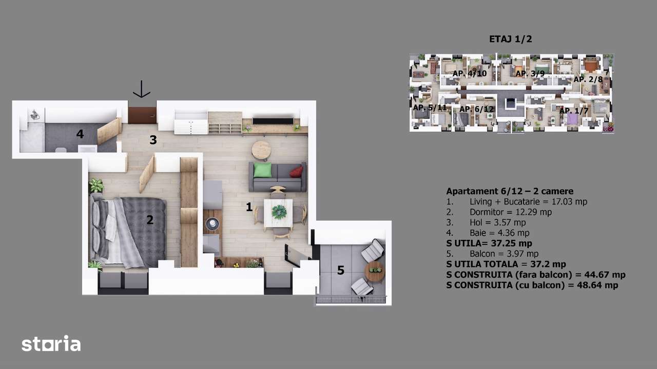 Apartament 2 camere 23 August LIDL | Proiect nou  Preturi promotionale - Imagine principală: 4/8