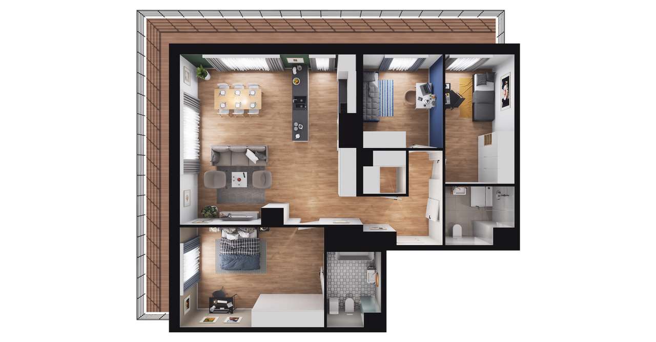 4-pokojowe mieszkanie 97m2 + loggia Bezpośrednio - Pełny obrazek: 2/8