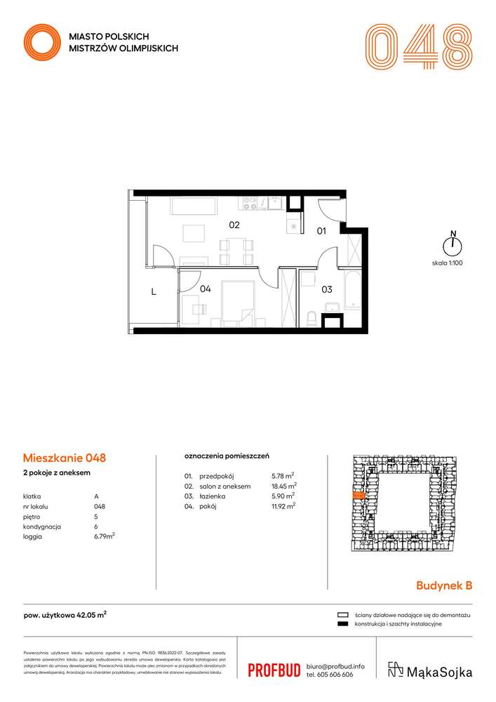 2-pokojowe mieszkanie 42m2 + loggia - Pełny obrazek: 2/9