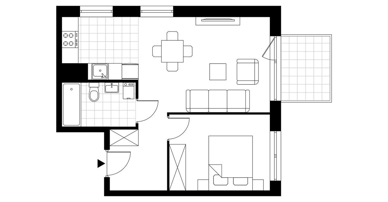 2-pokojowe mieszkanie 44m2 + balkon - Pełny obrazek: 3/8
