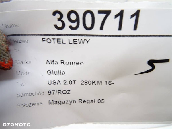 FOTEL LEWY ALFA ROMEO GIULIA (952_) 2015 - 2022 2.0 (952ACA25) 206 kW [280 KM] benzyna 2016 - 2022 - 9