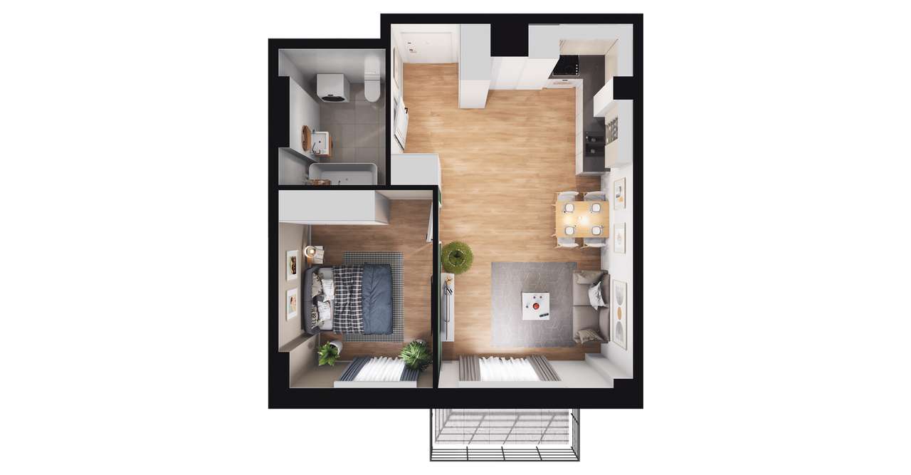 1-pokojowy apartament inwestycyjny 43m2 + balkon - Pełny obrazek: 2/8