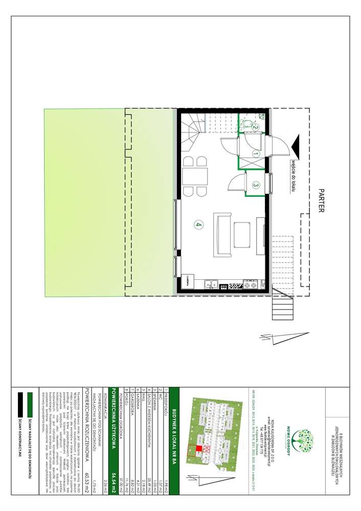 3-pokojowe mieszkanie 56m2 + ogródek - Pełny obrazek: 2/7