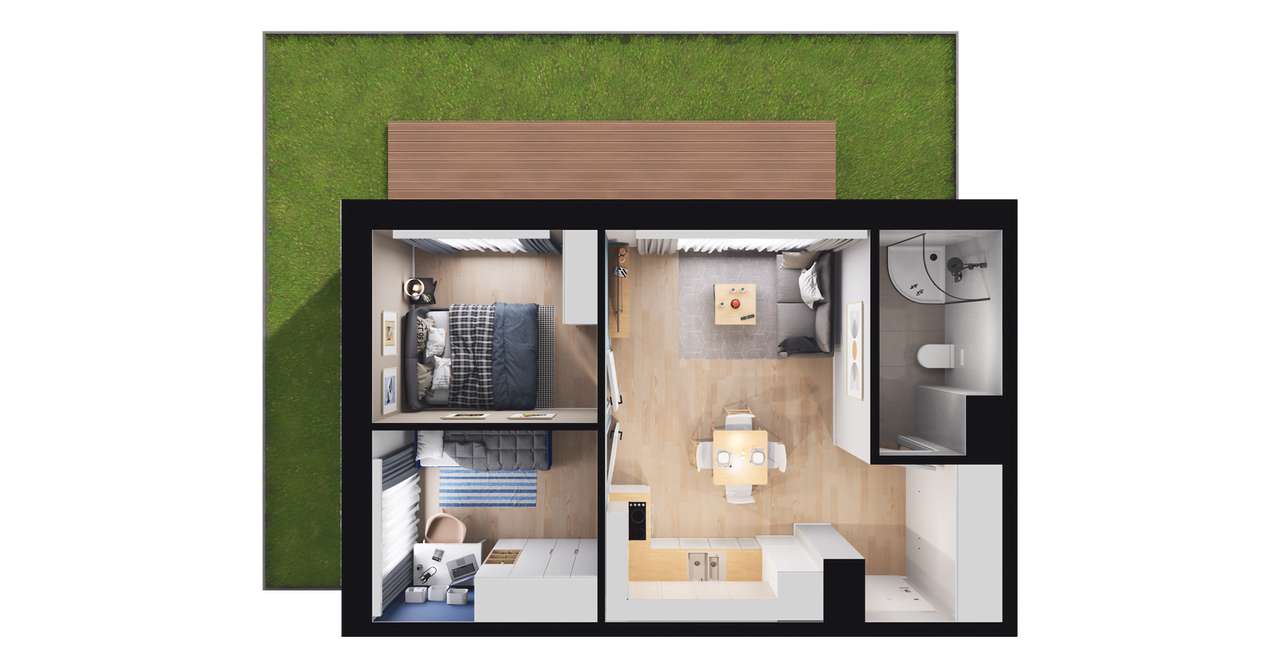 3-pokojowe mieszkanie 38m2 + ogródek - Pełny obrazek: 2/8