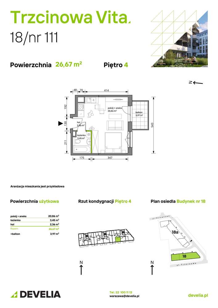 1-pokojowe mieszkanie 26m2 + balkon - Pełny obrazek: 2/8