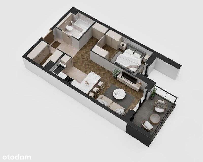 2-pokojowe mieszkanie 44m2 + balkon - Pełny obrazek: 2/8